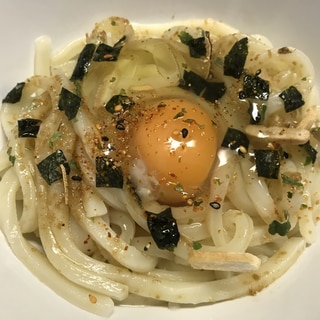 【簡単】亜麻仁油入り釜玉うどん